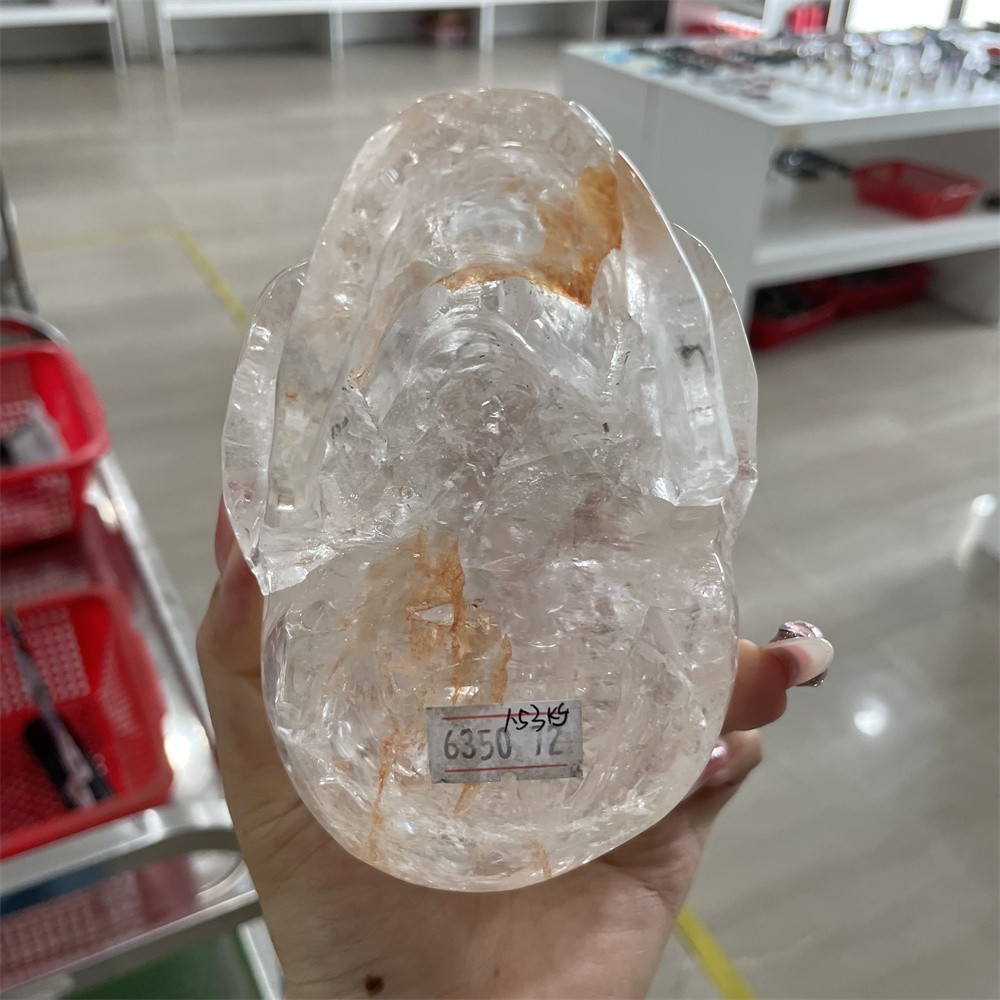3.3LB 4.7″ RareA+ Natural Golden Healer Skull Carving Crystal Quartz Reiki Gift