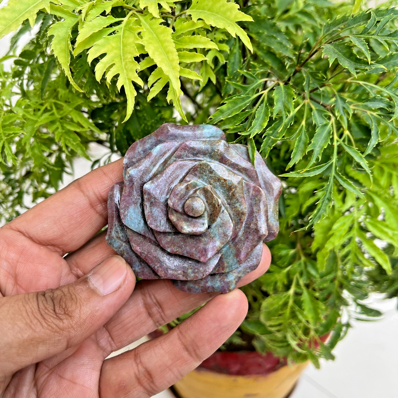 Premium Ruby Kyanite Flower Carving 66mm Sculpture Natural Healing Crystal 170g