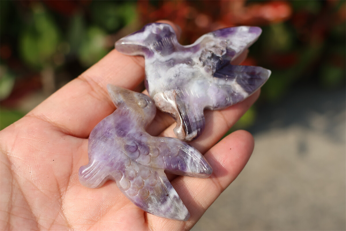 2.3” Hand Carved Natural Dream amethyst Hummingbird Crystal figurine gift 1pc