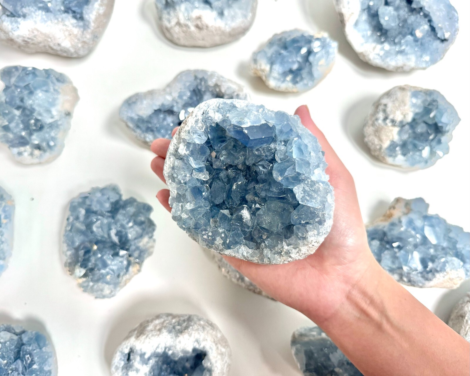 Celestite Crystal Cluster – High Quality Celestite Geodes (Blue Celestite Druze)