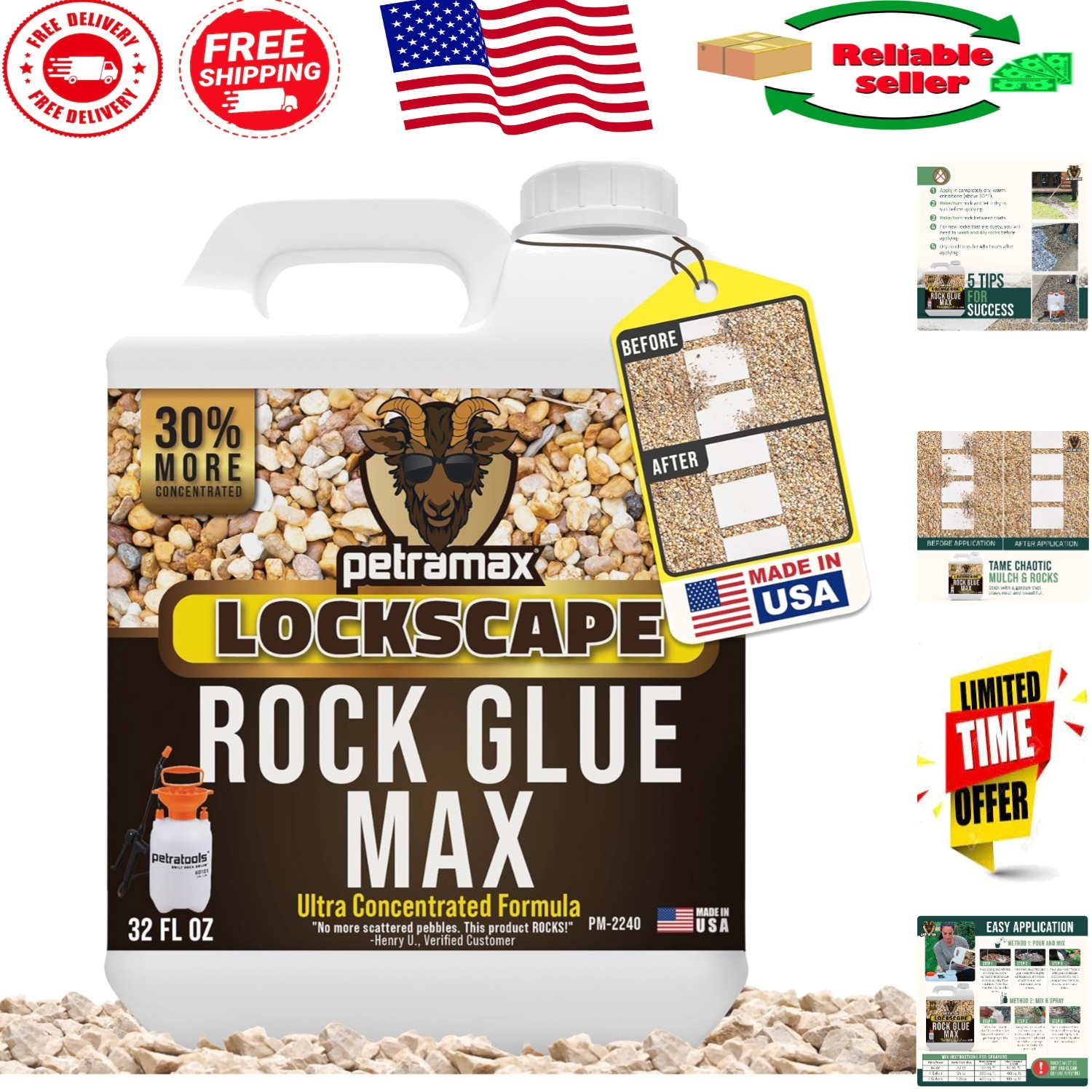 32oz Max Rock Glue – Non-Toxic Landscape Adhesive for Gravel & Stones, 50 Sq Ft