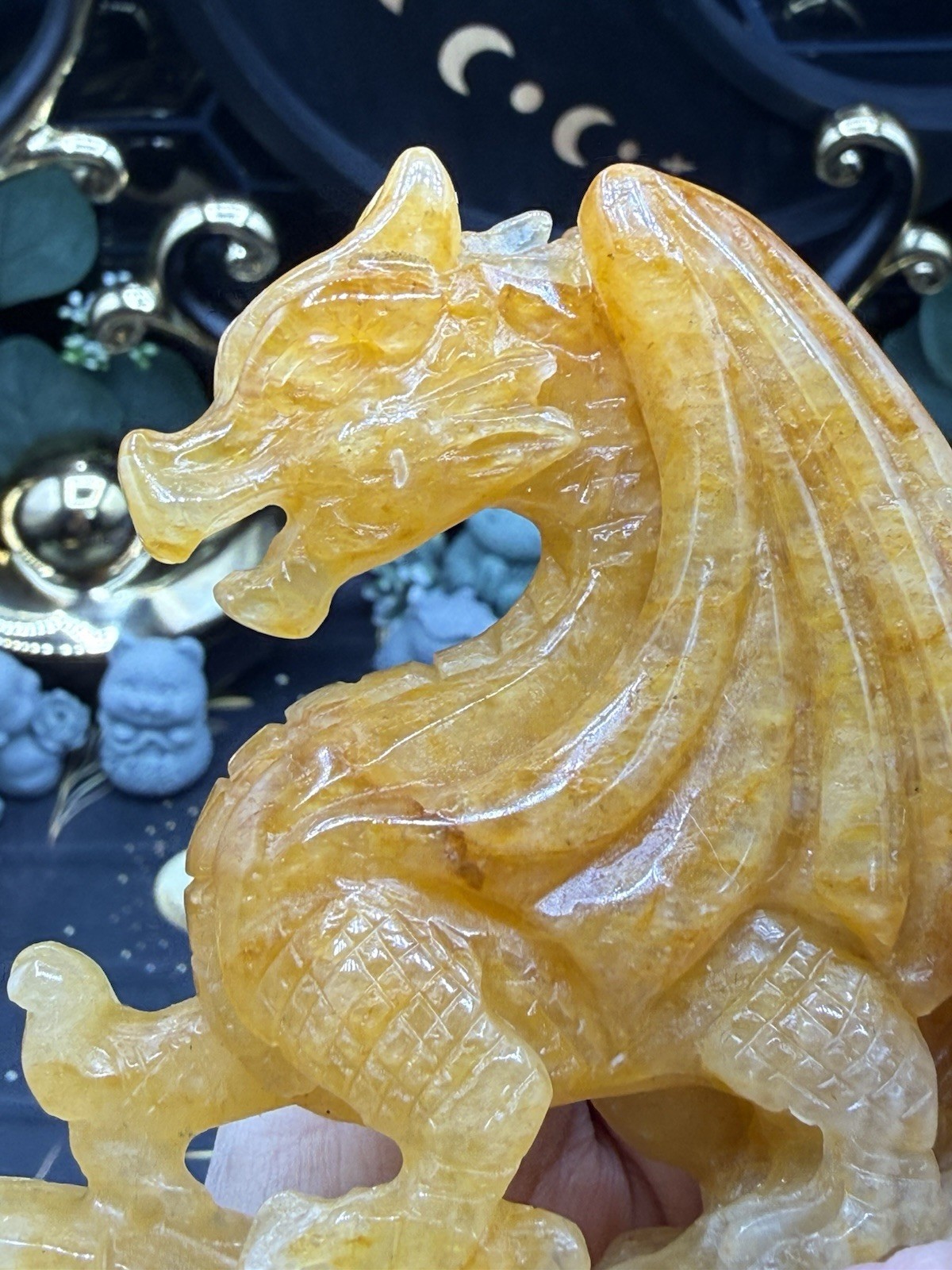 Golden Healer Carved Dragon beautiful carving Yellow Hematoid Free shipping