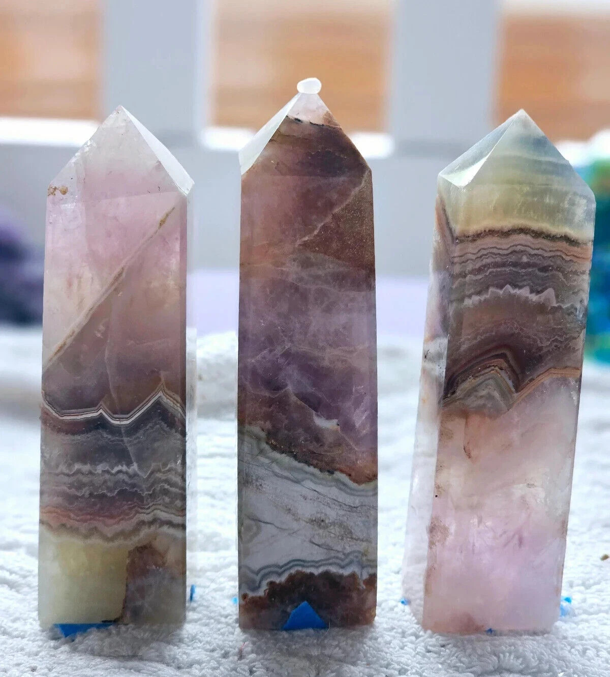 Natural Amethyst Lace Agate Crystal Tower Point Healing Stone Obelisk Home Decor