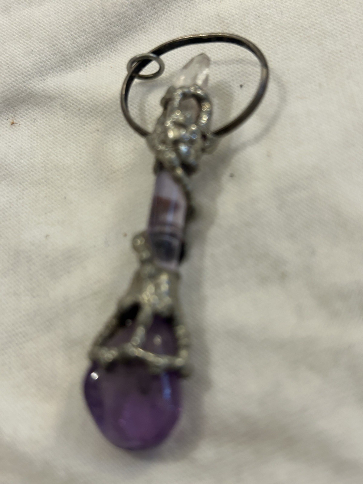 Amethyst Scepter Pendant Metalwork Spiritual Meditation Necklace Energy Cleanse