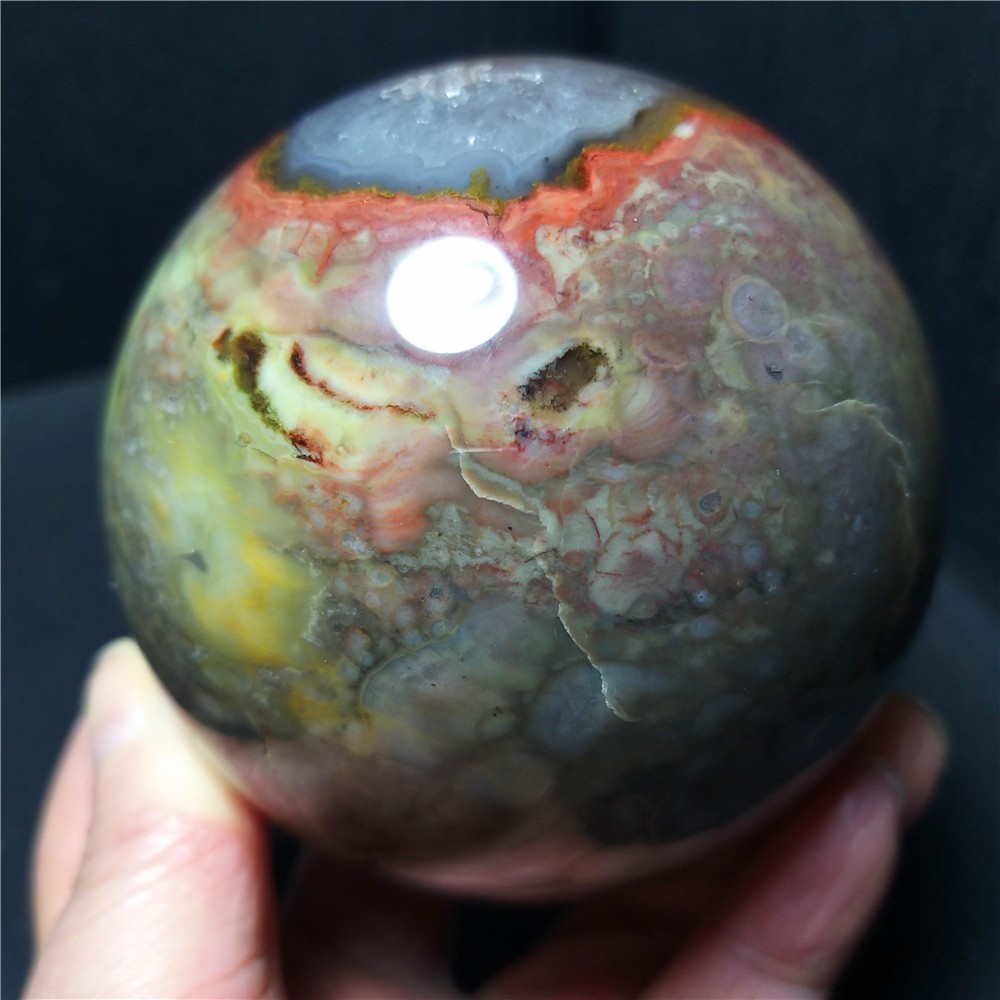 TOP 664G 78mm Natural Polished Colorful Agate Stone Sphere Ball Healing Ca900