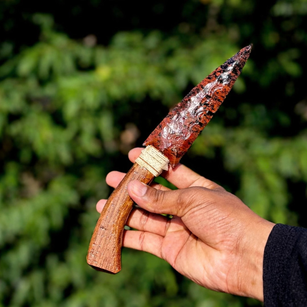 Natural Mahogany Obsidian Dagger 10″ Wooden Handle Handcrafted Spear Knife