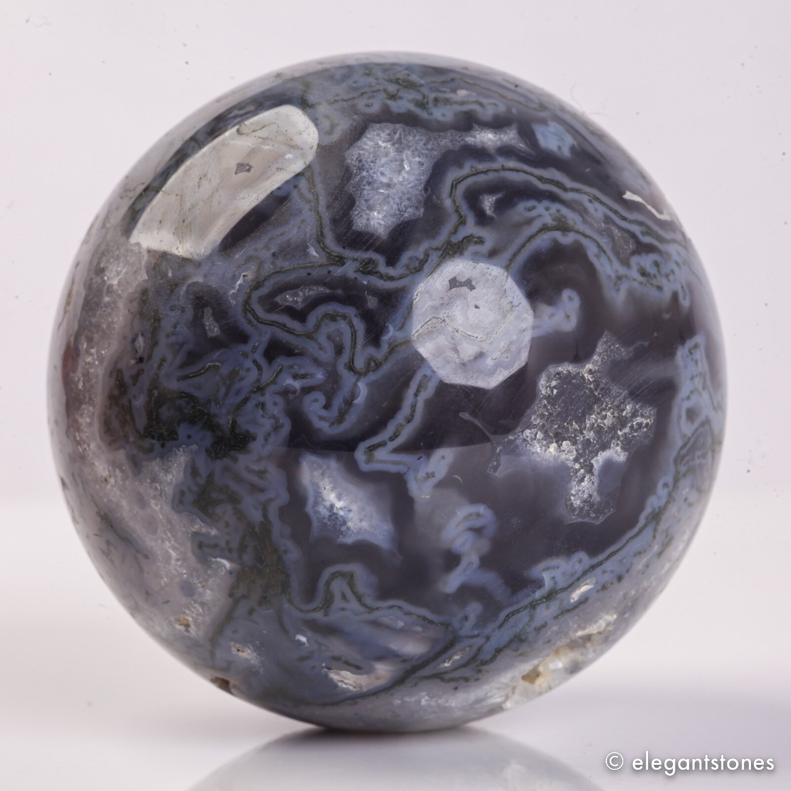 455g 69mm Moss Agate Sphere Crystal Natural Aquatic Plant Water Grass Reiki Ball