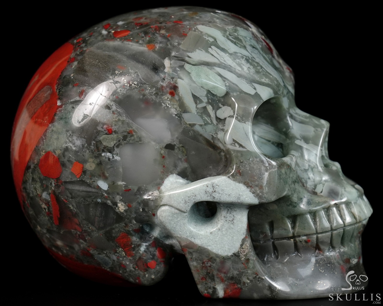 5.0″ African Bloodstone Hand Carved Crystal Skull, Realistic, Crystal Healing