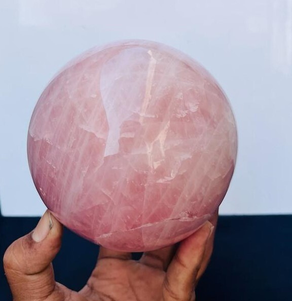 Large 100MM Rose Quartz Sphere Ball Hand Carved Crystal Home Office Decorative