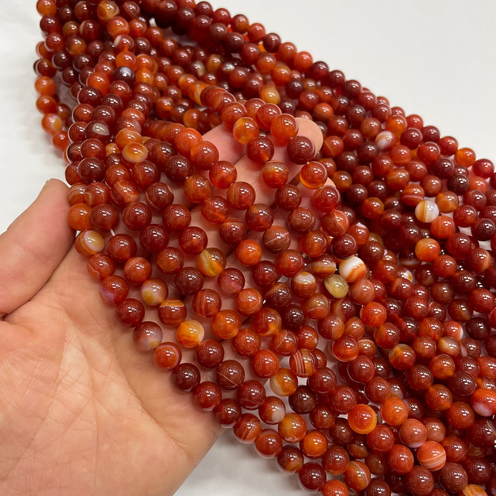 8mm Red agate round bead crystal string, 1 strand #7