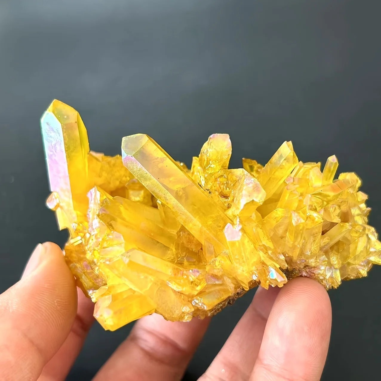 Healing Mineral Specimen Natural Aura Yellow Citrine Crystal Titanium Cluster US