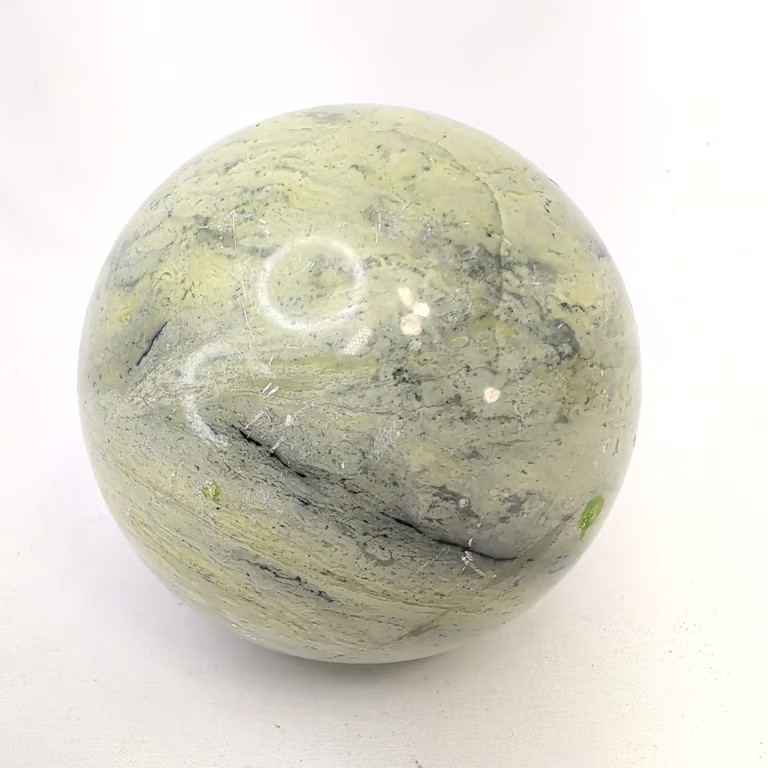 Large Green Serpentine Sphere Polished Stone Crystal Ball Orb 3.5 Inch Healing