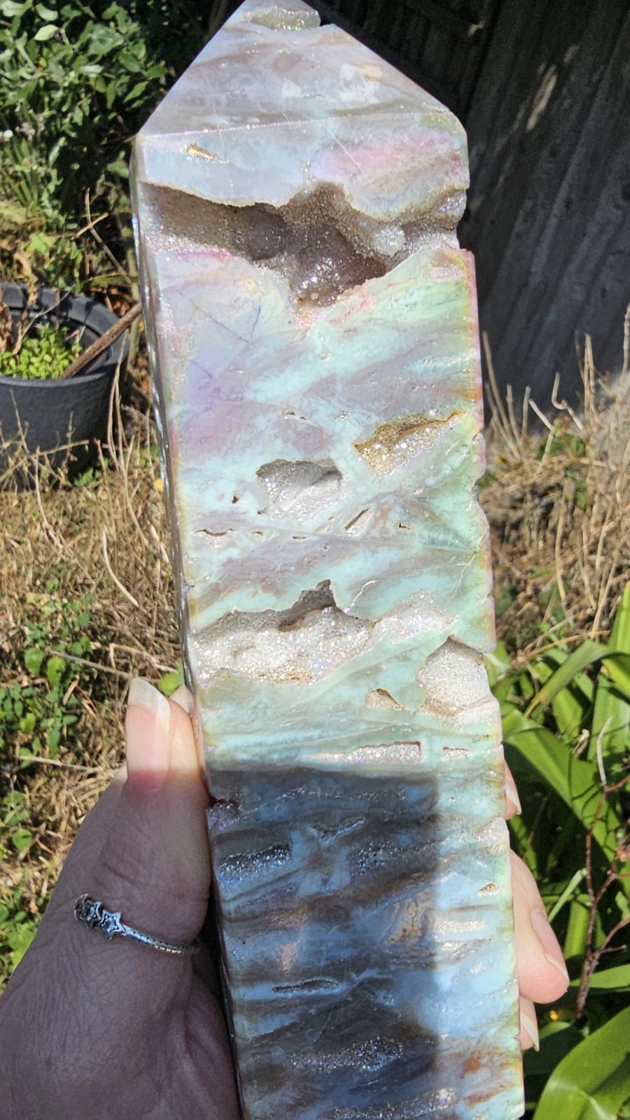 large Druzy Rainbow Angel Aura sphalerite crystal tower 755g 26.2cm