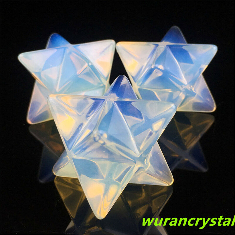 1pc AA++Carved Opalite Merkaba Star Quartz Crystal Pendant Reiki Healing