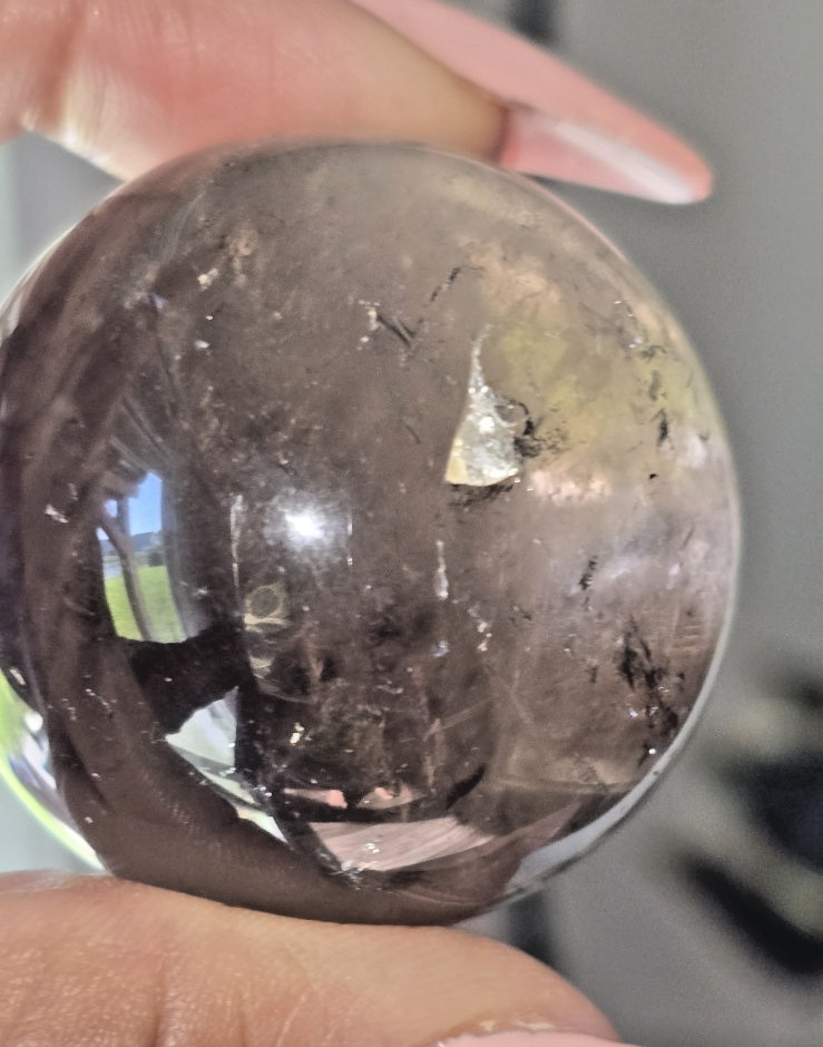 44mm Smoky Quartz Crystal Sphere Natural Smokey Quartz Ball Healing Rainbows