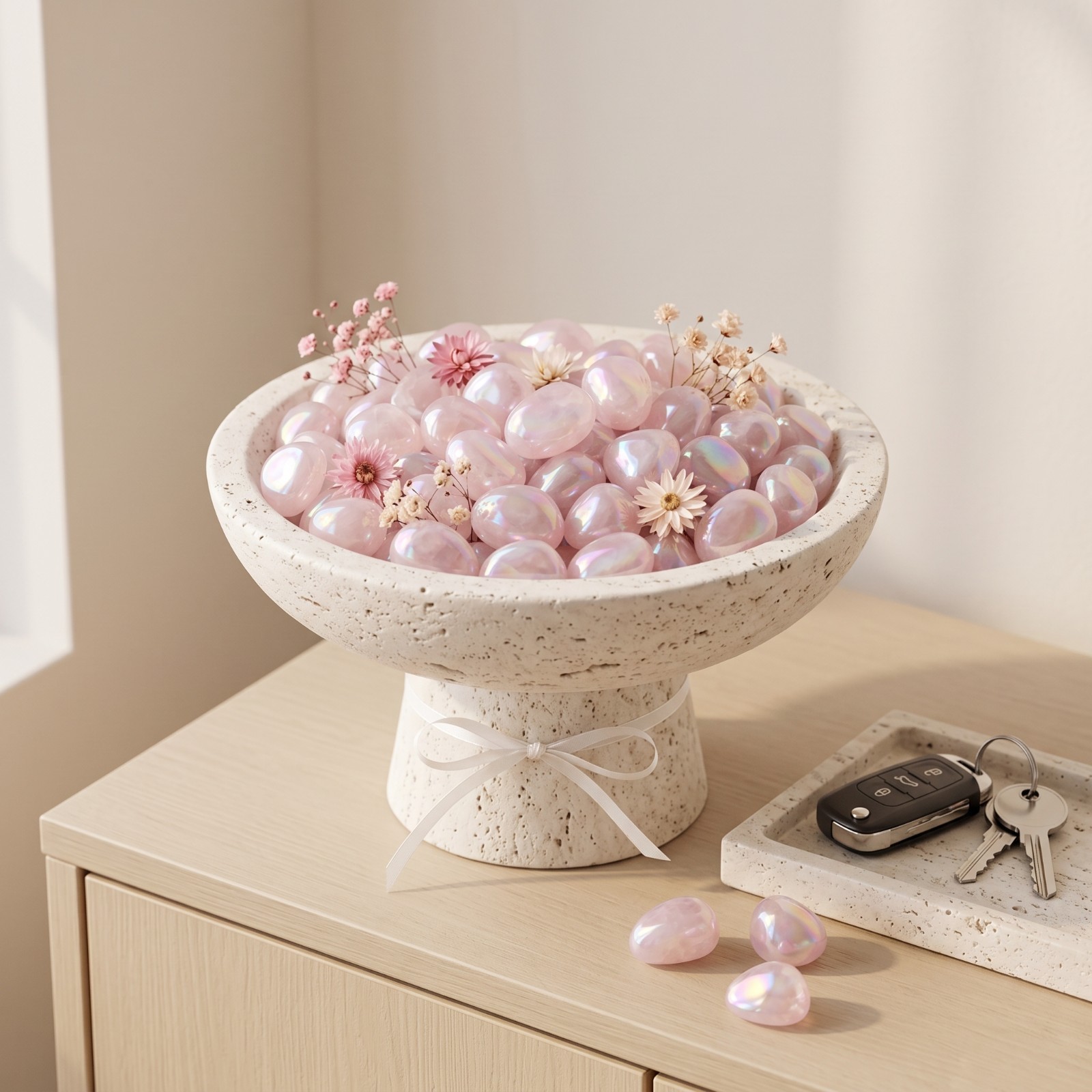 2PC Angel Aura Rose Quartz Tumbled Stones Natural Pink Aura Coated Healing Gift
