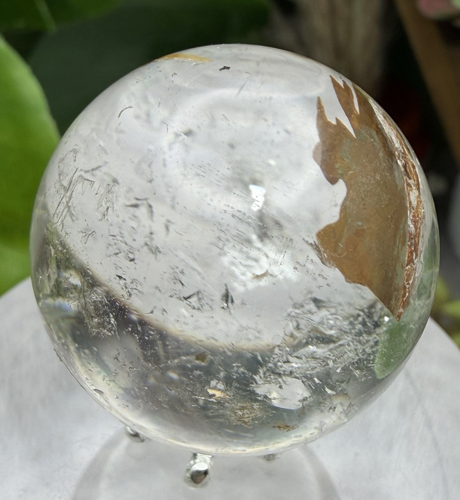 Crystal 28mm Quartz W/ Red Clay Inclusions W/stand Sphere Orb Ball Globe Mineral