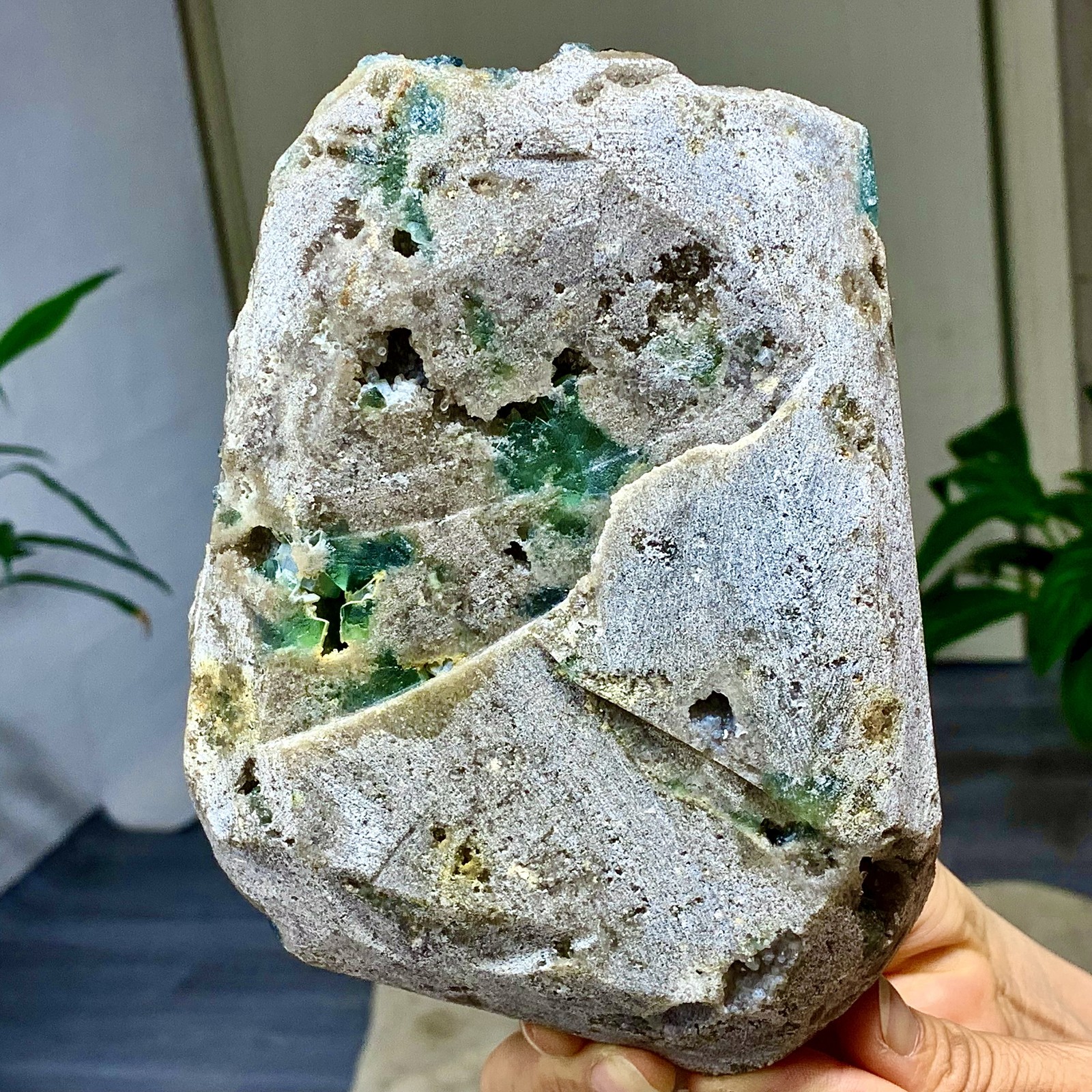 1.92LB Rare transparent green cubic fluorite mineral crystal sample/China