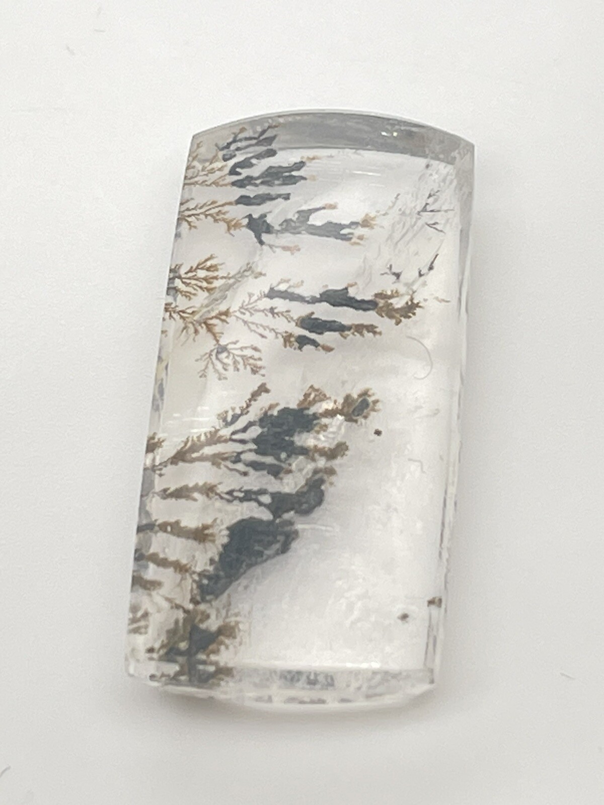 Unique Cut 38.12 Ct Rectangular Dendritic Quartz Cabochon. 34mm by 16mm