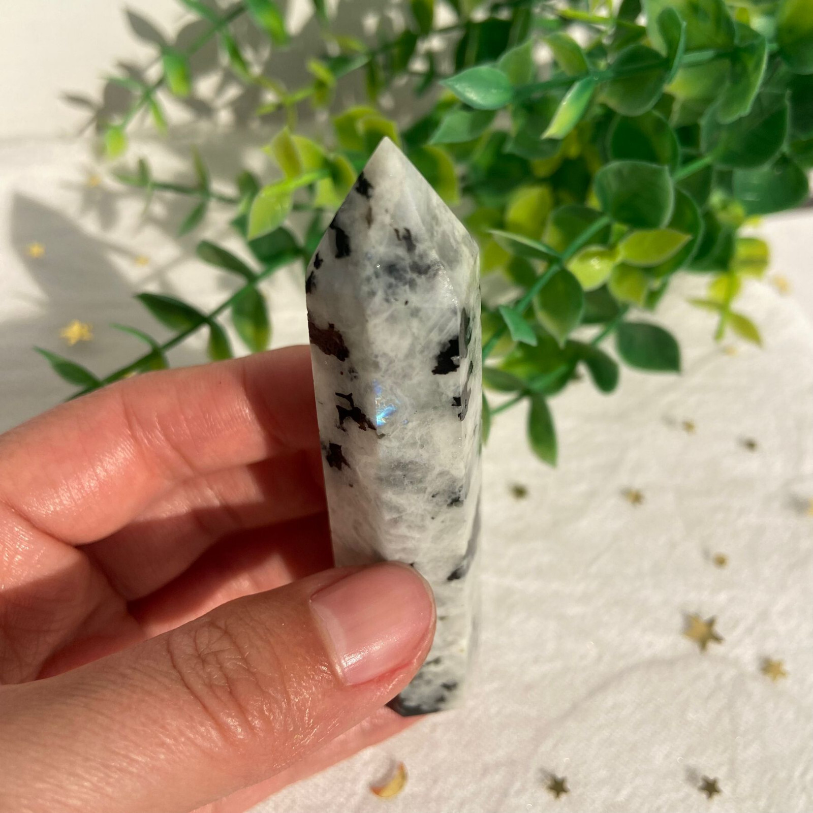 62g Moonstone Tower Point Quartz Crystal Specimen Polished Healing