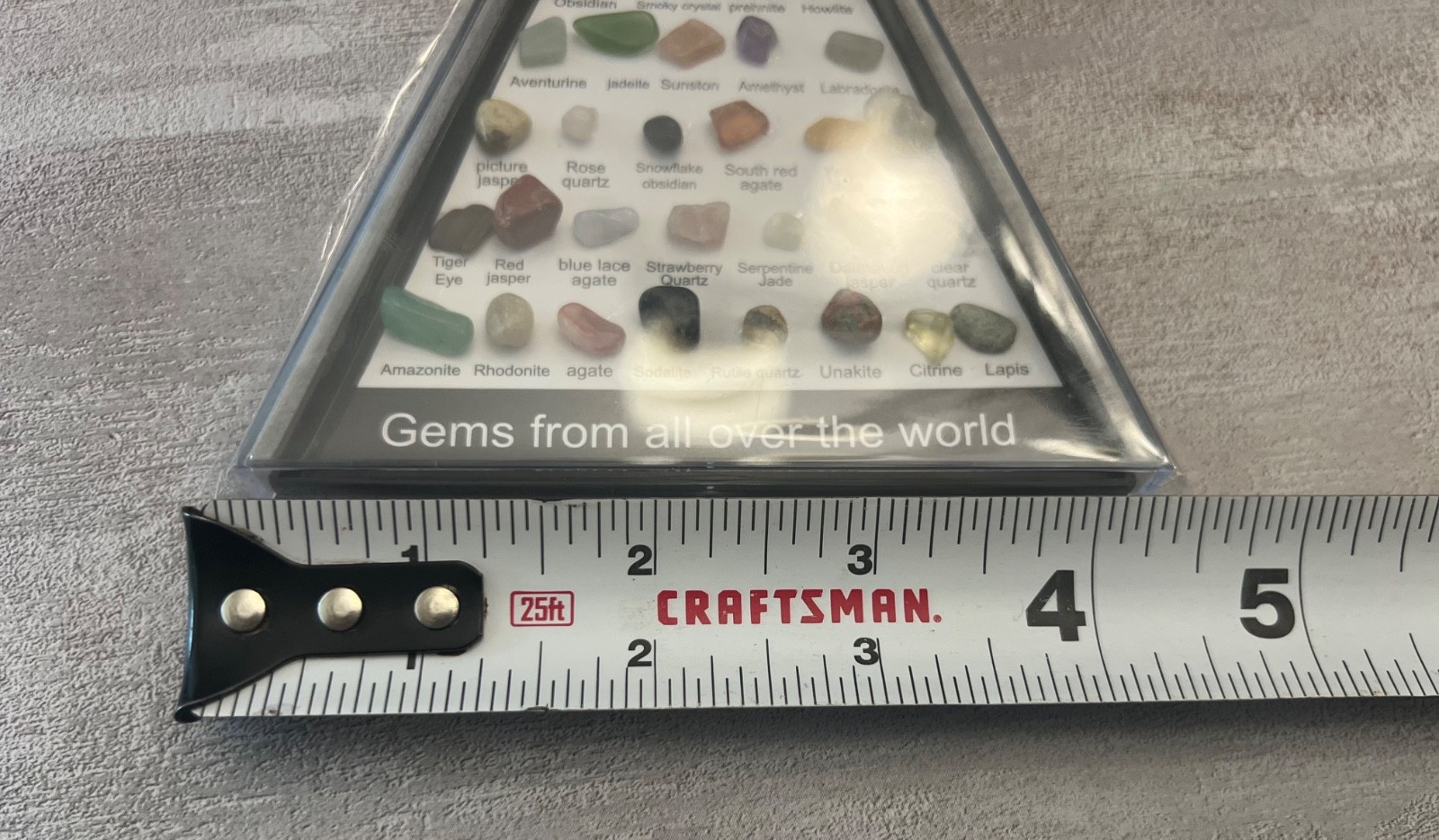 Gems Crystals Stones Rocks, From All Over The World In Triangle Display Box