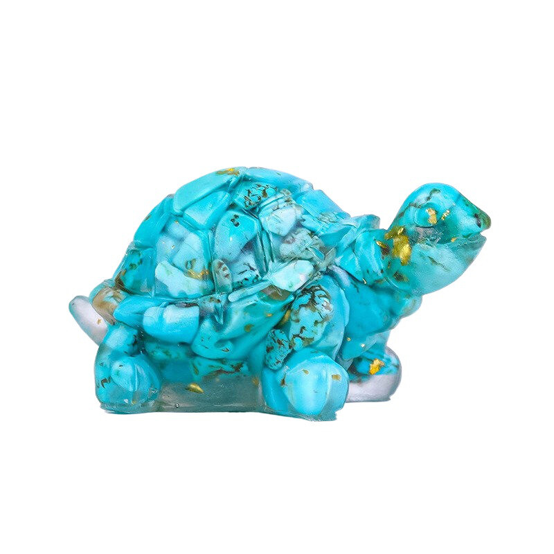Natural Turquoise Quartz Crystal Longevity Turtle Carved Mini Gravel Resin Decor