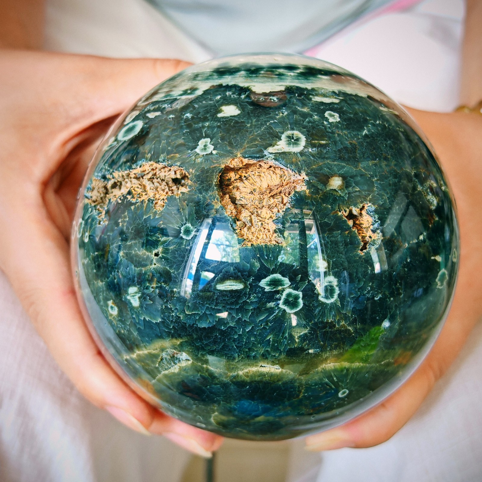4.62LB Natural ocean jade crystal ball, polished quartz ball 2.1kg