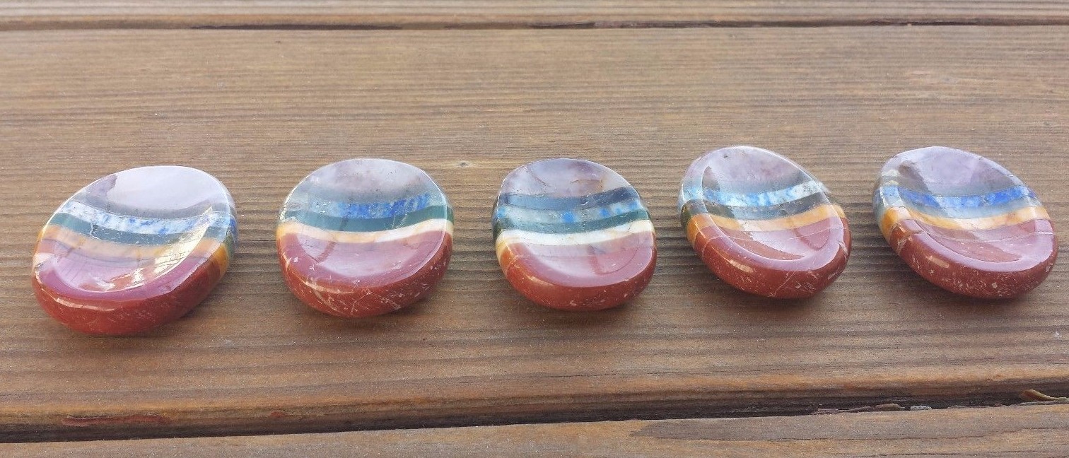 NATURAL 7 CHAKRA BONDED GEMSTONE WORRY STONE (ONE)