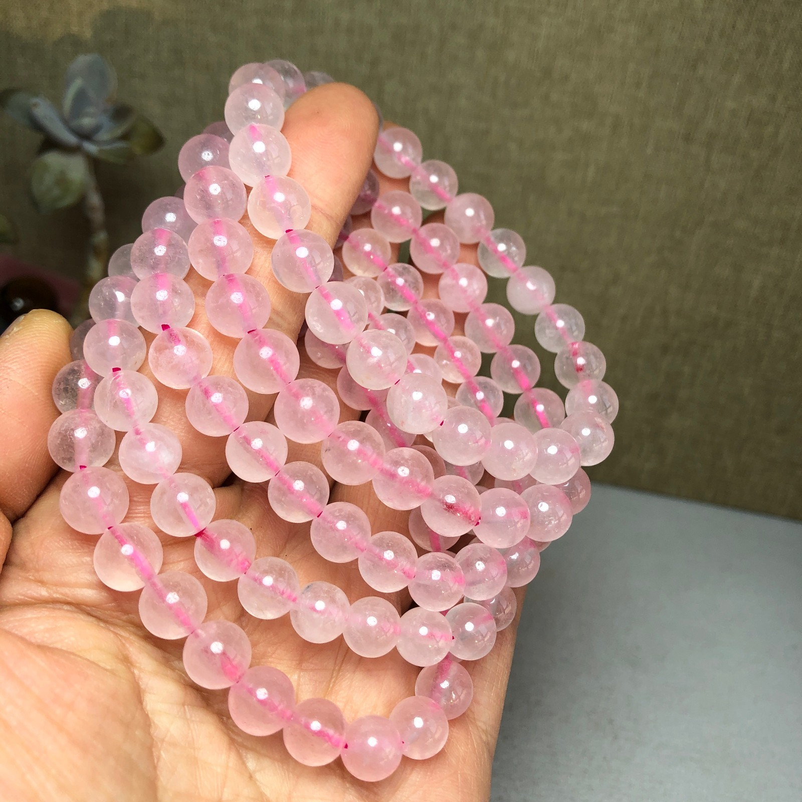 5pcs wholesale Natural pink Crystal rose Quartz chain beads bracelet 8mm A2782