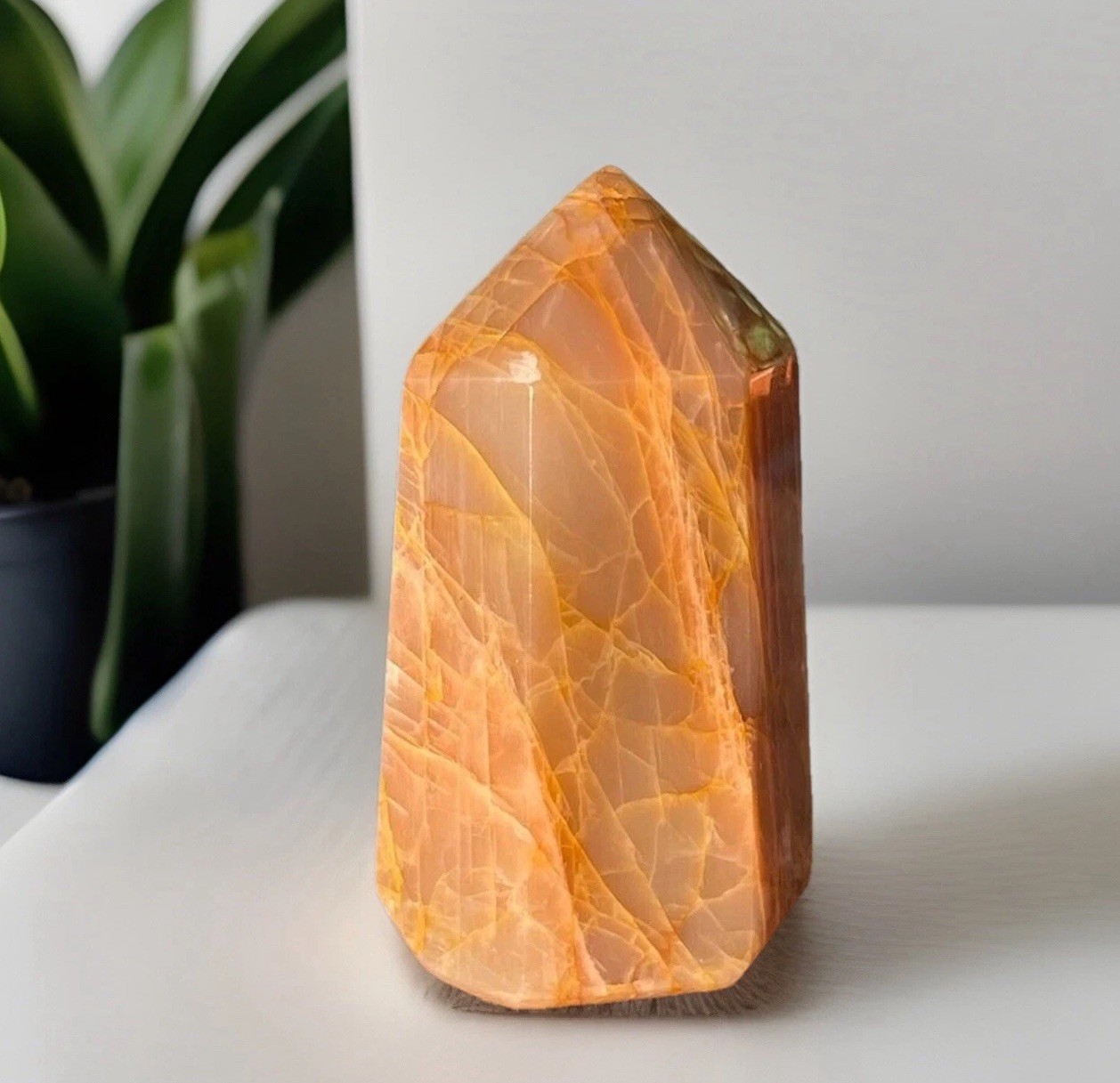 Natural Flashy Golden Peach Moonstone Tower Gemstone Chunky Crystal Point