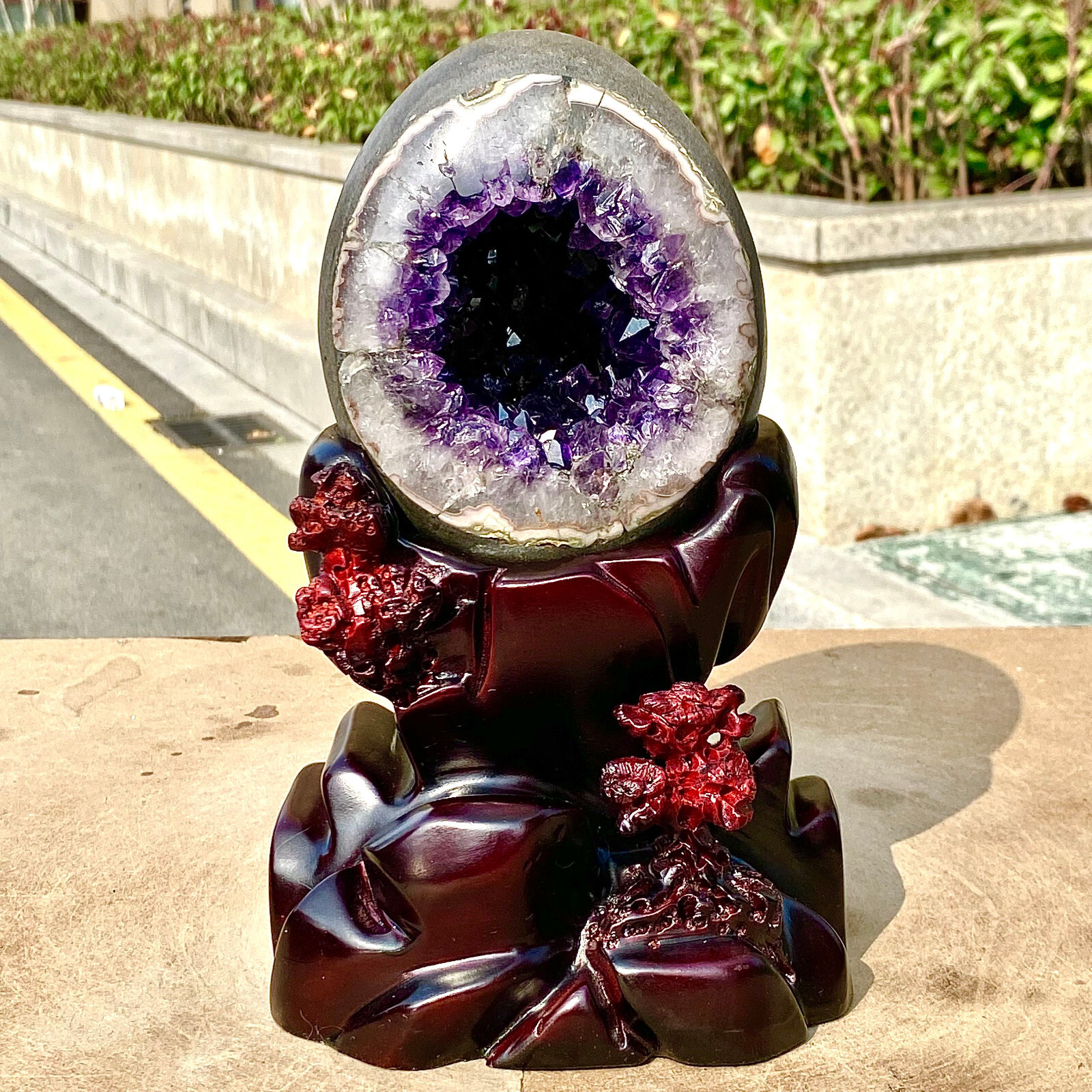 5LB Rare Uruguayan amethyst dragon egg cave decoration+base