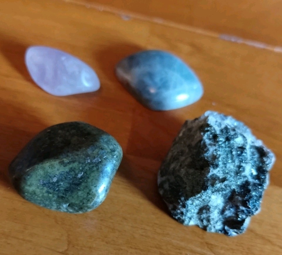 Epidote Crystal Stone Rough and Polished pieces + Amethyst and Aquamarine Wicca