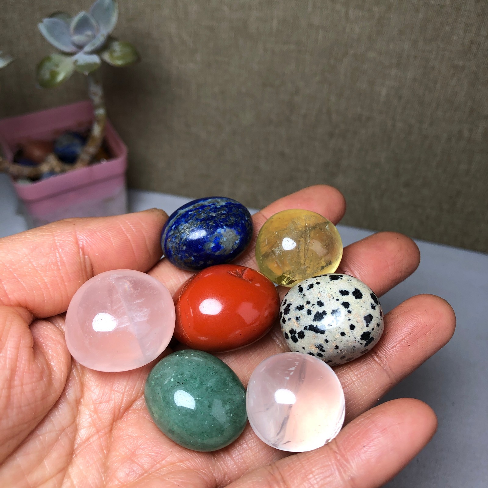 Natural seven different types of crystals Seven Star Array Specimen Base A3018