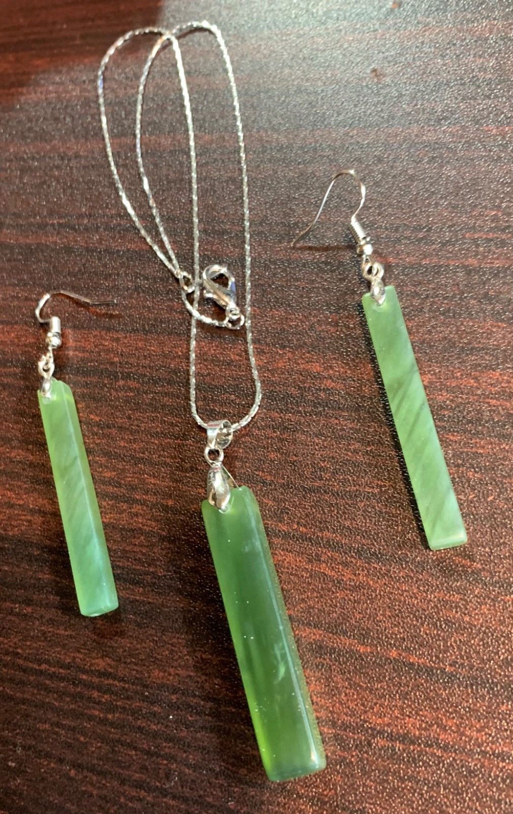 Genuine Nephrite Serpentine Jade Jewelry Set: Hand Carved Natural Green Necklace
