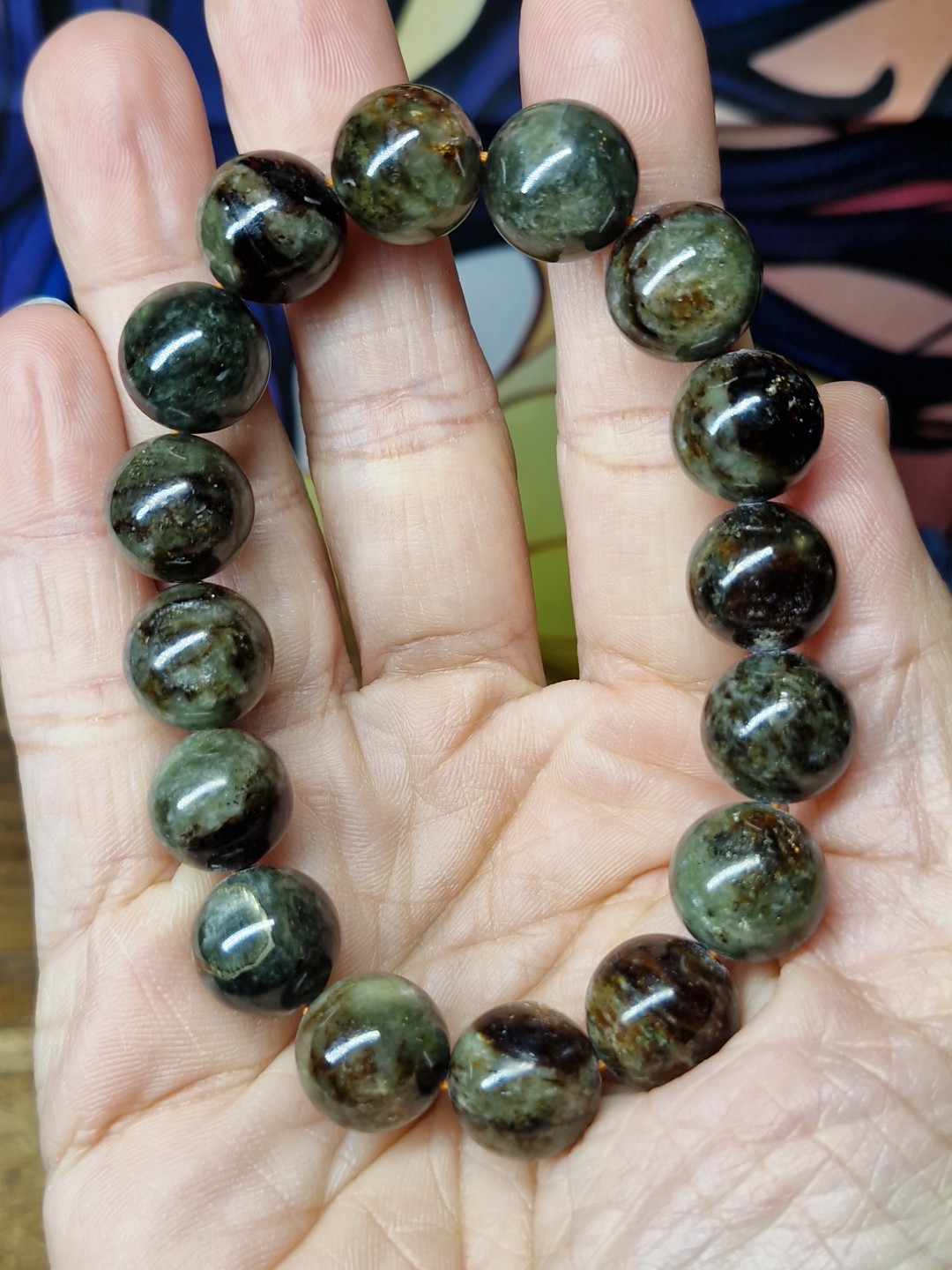 Rare Green Lepidolite 13mm Bead Stretch Bracelet 20.8cm