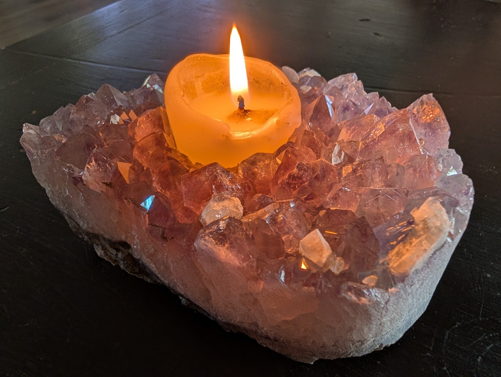 Brazilian AMETHYST Geode Cluster Candle Tea Light Holder Purple