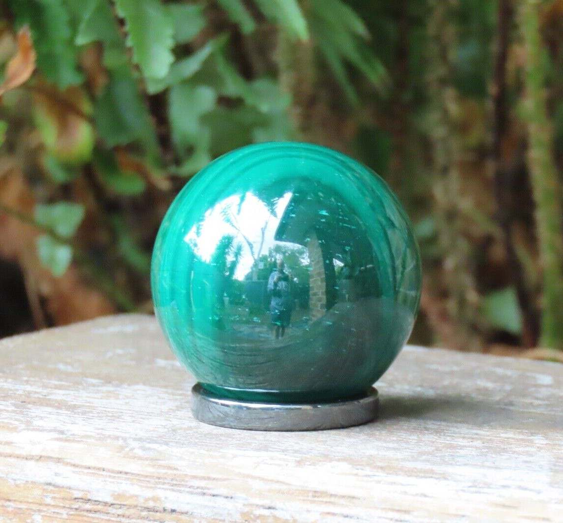 A Grade Polished Rare Malachite Green Crystal Mineral Sphere With Ring 76 Grams