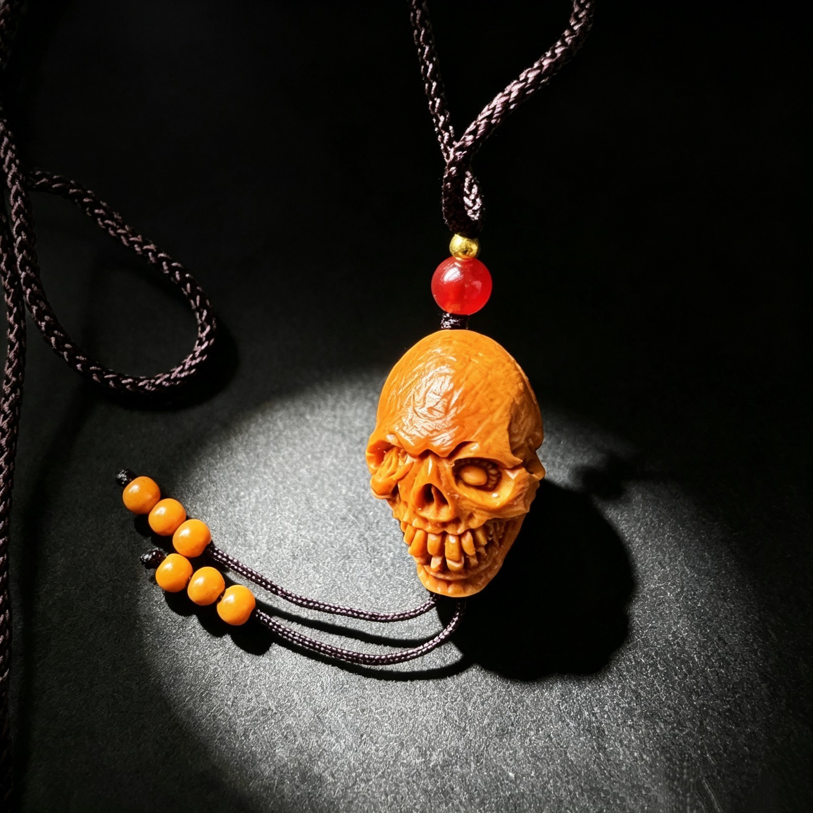Hand Carved Walnut Shell Skull Pendant, Collectible Gothic Wiccan Charm