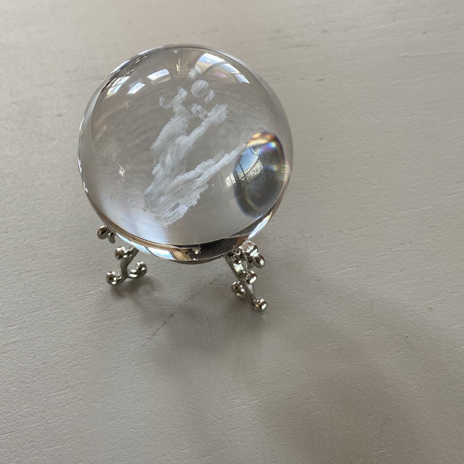 Crystal 2.4 inch (60mm) Chinese Dragon Crystal Ball with Sliver-Plated Flowering