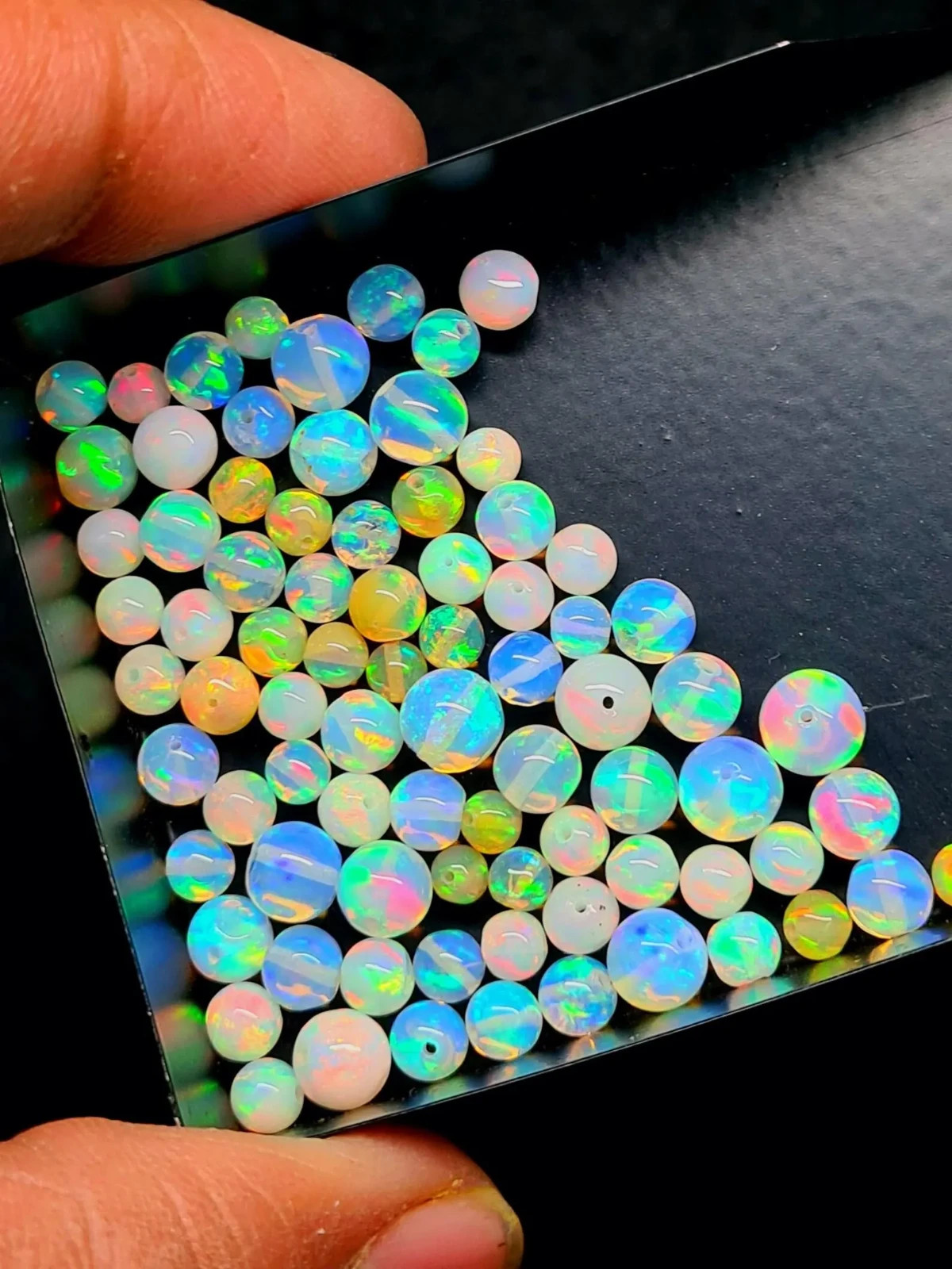 AAA Grade Ethiopian Opal Beads: Drilled Round Opal Balls For Necklace 5pcs…..