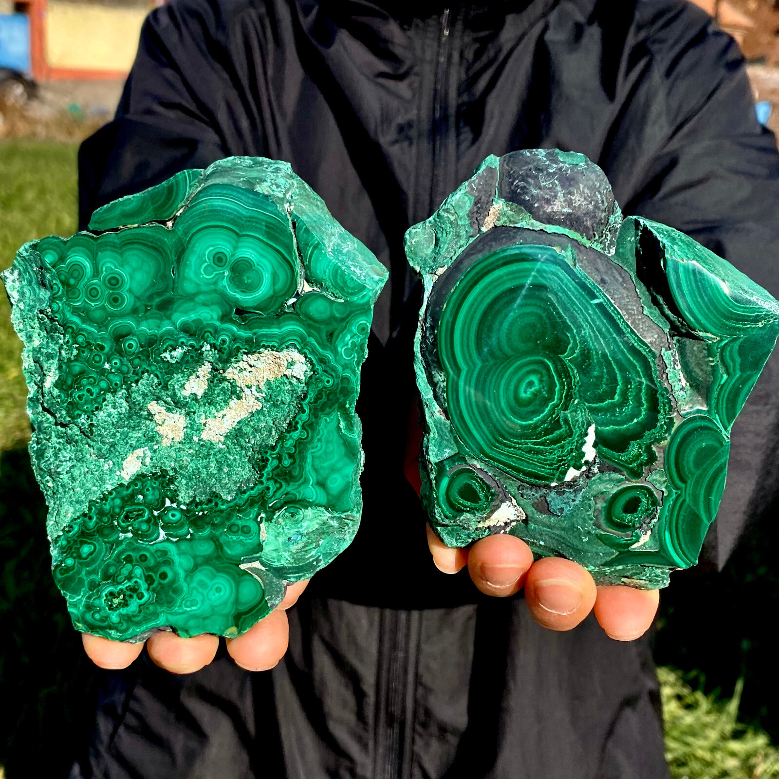 1.92LB A Pair Natural malachite slice quartz crystal luster mineral specimen