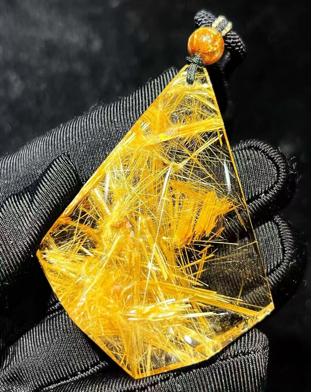 64*49*17mm A+ Natural Gold Rutilated Quartz Titanium Crystal Pendant Reiki Gift