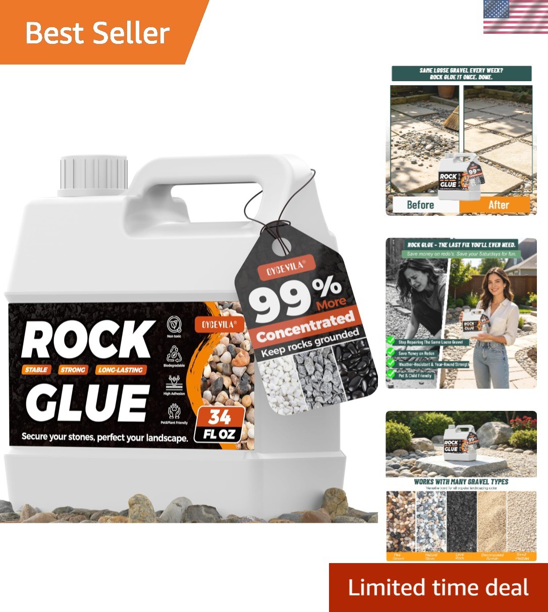 Multi-Purpose 34oz Rock Glue – Quick-Drying, Pet-Friendly Adhesive for Gardens