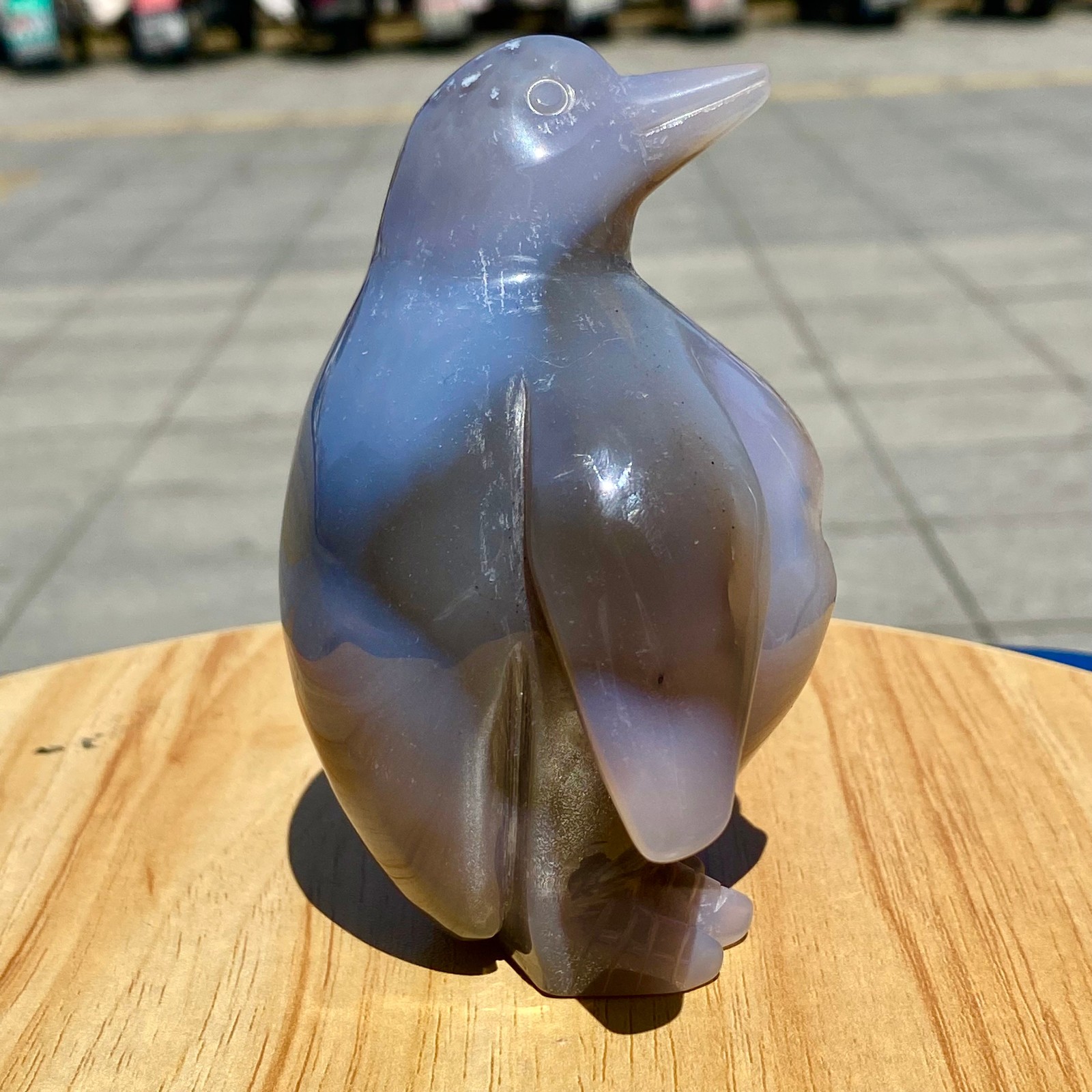 420G Natural Agate Hand Carved Penguin Figurine, Cute Crystal Animal Statue