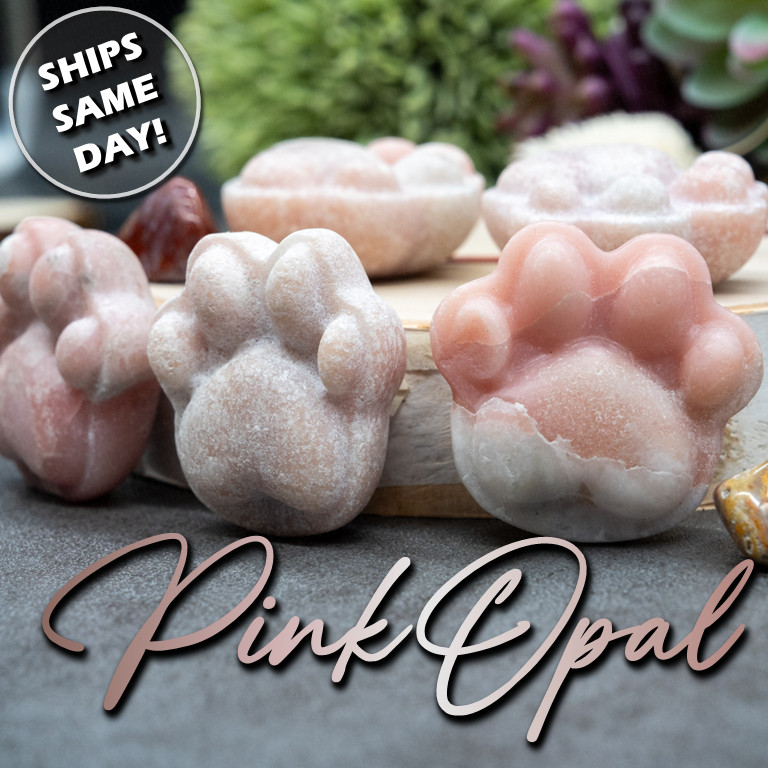 Pink Opal Crystal Paw Carving Stone Pink Protection Trinket Cat Dog Lover Gift