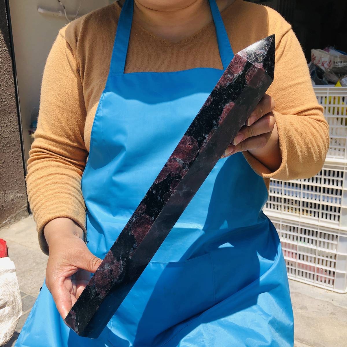 7.77LB Natural garnet crystal obelisk quartz crystal energy column Reiki healing