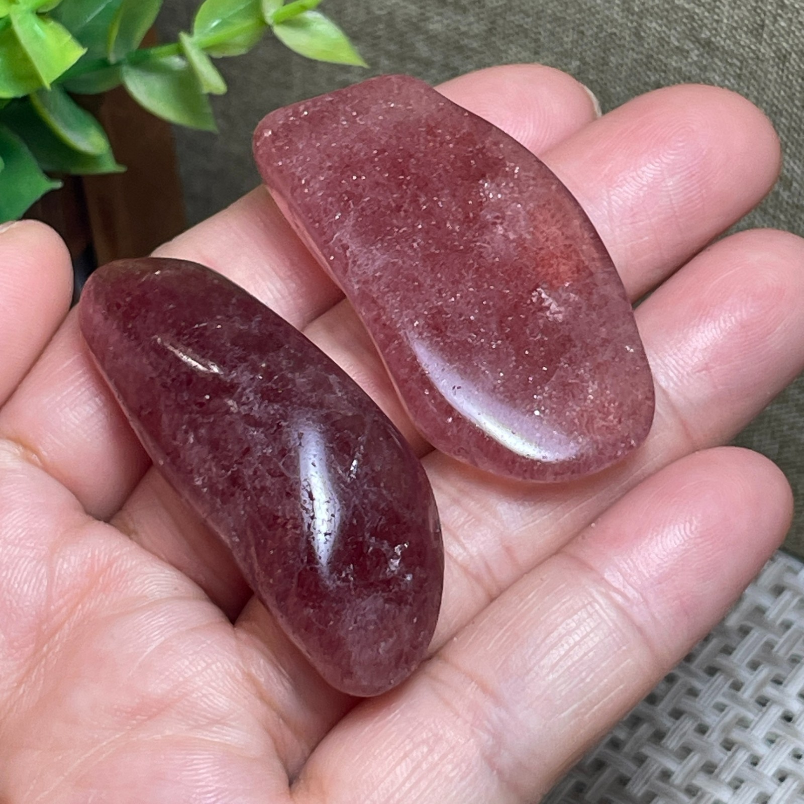 2pcs red strawberry stone Rocks polished Mineral Specimen 38g E6436