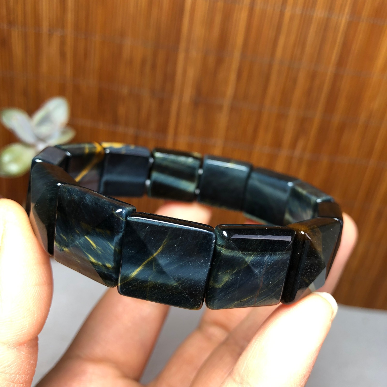 Natural Tiger’s Eye Stone Bracelet Brown Gemstone Stretch Bracelet Handmade 3693