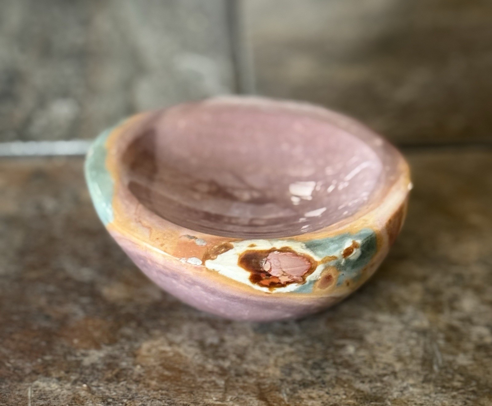 Natural Polychrome Jasper Offering Bowl Polished Crystal Dish 3.5” Madagascar