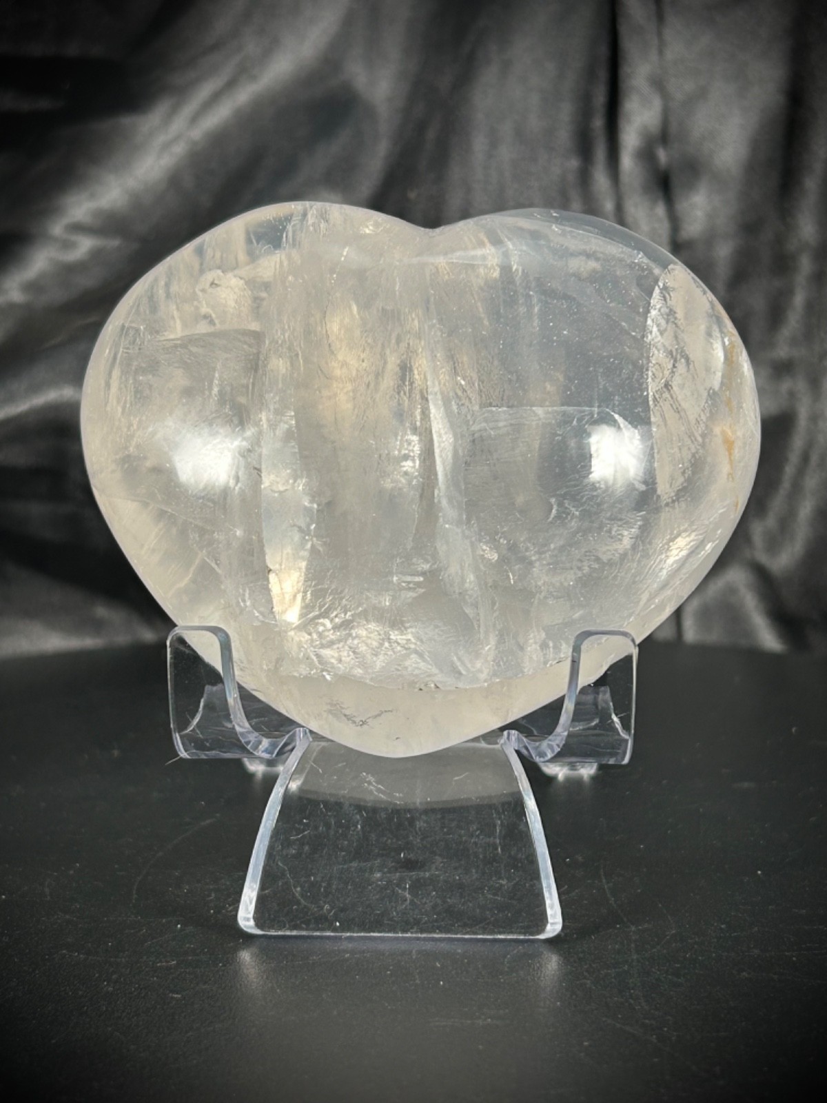 3.64” STUNNING Clear Quartz Heart With Acrylic Stand – 1 pound (456 grams)